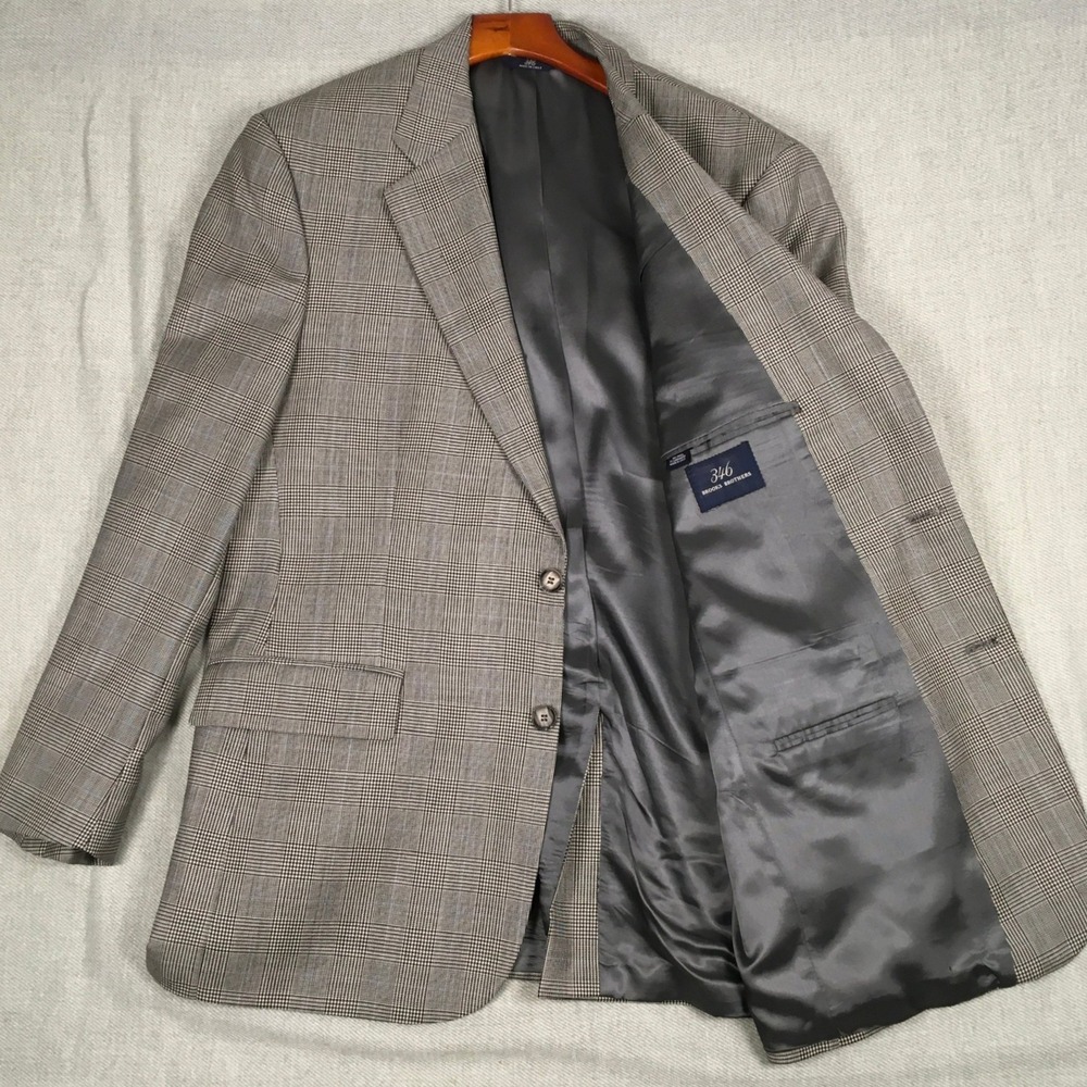 Brooks Brothers 346 Men's Blazer Suit Jacket Wool Cashmere Plaid Size 43R - Picture 1 of 12